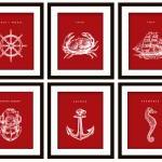 6 Nautical Art Prints, ANY color (A..