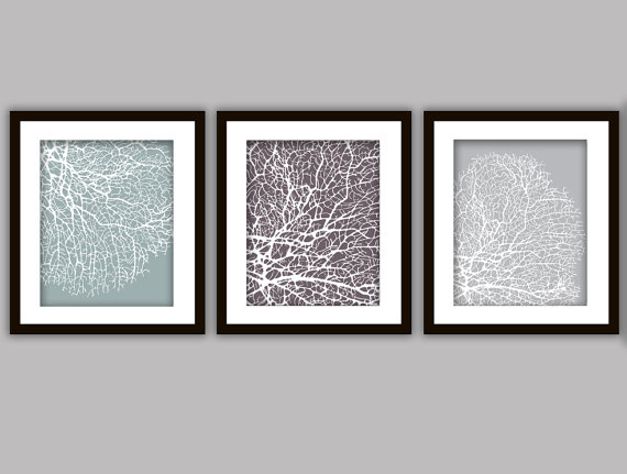 Bathroom Coral Art Prints, Set of 3 in ANY colour(s)