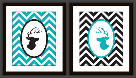 Deer And Antler Head Art Prints (set Of 2) In Any Colors