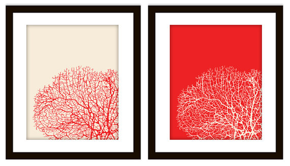 Bathroom Sea Coral Art Prints (Set of 2) in ANY colors